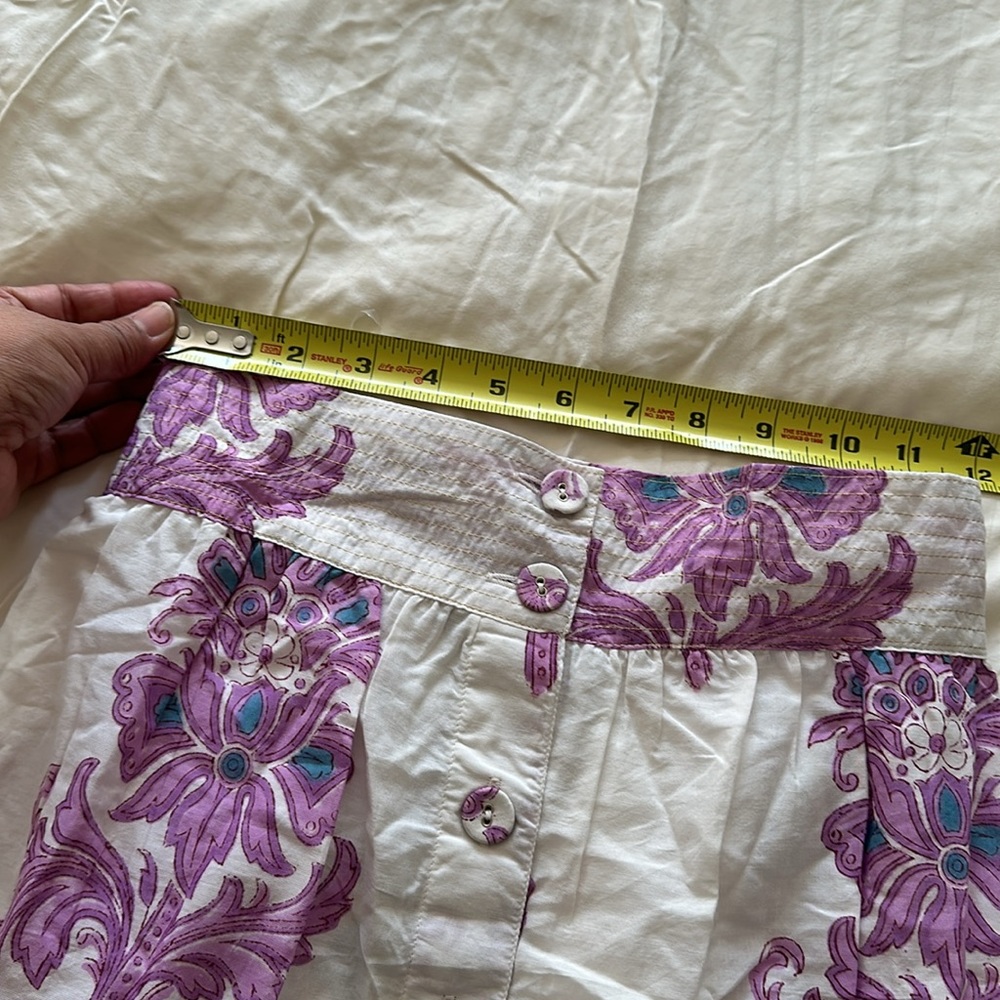 Boho Tiered Maxi Skirt in White with Purple Floral and Coral Border - Picture 8 of 15